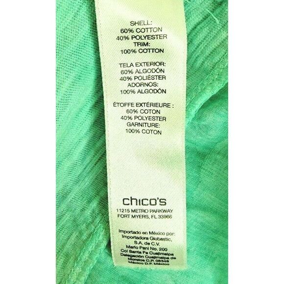 Chico’s 3 Women's Top Blouse XL Mint Green 3/4 Sleeve Angle Top Rouched Sleeves - Picture 4 of 5